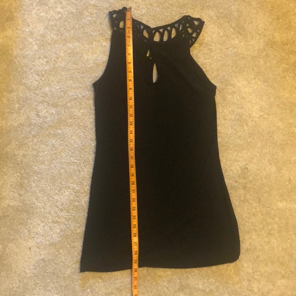 Black Tunic Top, Scalloped Neckline, Small - Picture 4 of 7